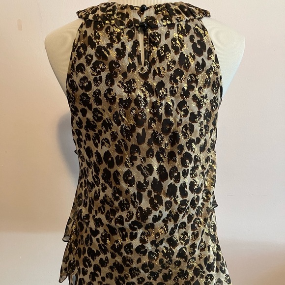 BCX Womens Animal Print Tank Top, Size Large, Tiered, Sheer, Black/Tan/Gold - Picture 3 of 7